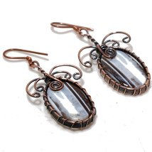 Blue Opal Gemstone Copper Wire Wrap Drop Dangle Earrings Jewelry 2.10" SA 92 - £3.92 GBP