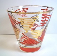 Set of 4 retro double shot glasses red &amp; gold squiggles gold rim red bas... - £12.73 GBP