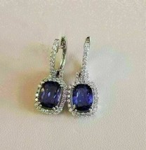 4Ct Oval Cut Tanzanite Halo Women&#39;s Drop &amp; Dangle Earrings 14K White Gold Finish - £89.91 GBP