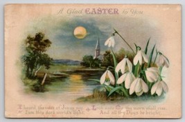 Easter Greetings Beautiful Moonlight On Stream Church Flowers Postcard L30 - £3.70 GBP