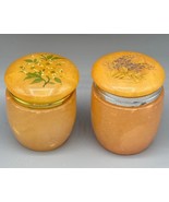 2 Vtg Alabaster Floral Trinket Jars Hinged Lids Made in Italy - $602.34 MXN