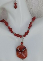 Carnelian Wave Center Drop Style Necklace and Matching Earrings Jewelry Set - £71.11 GBP