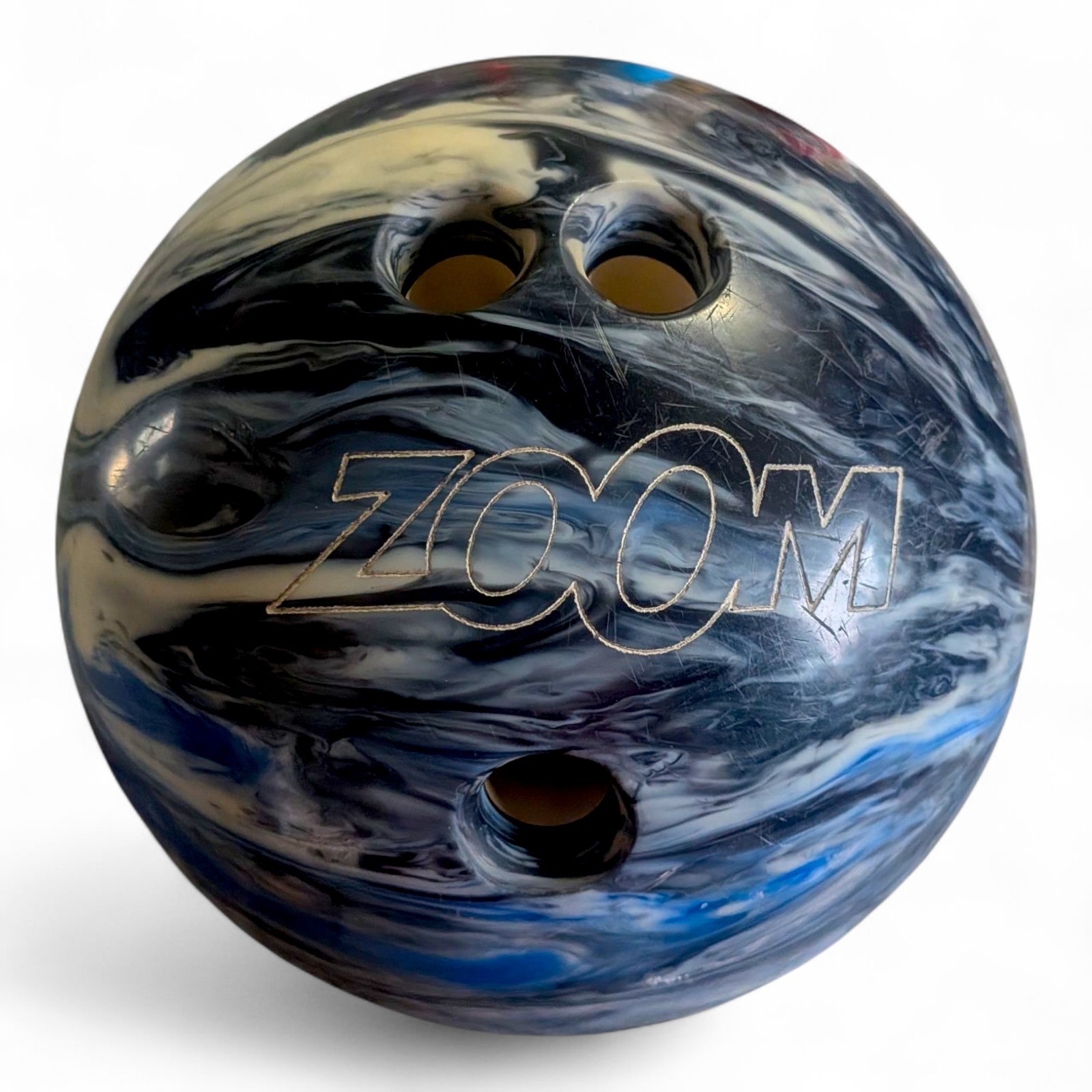 VTG Ebonite Zoom Glow 10 LB Bowling Ball Blue Black White Swirl Made in USA Item image 5