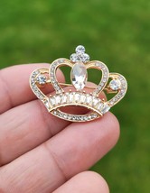 King crown brooch gold silver plated stunning diamonte celebrity queen pin u23 - £14.48 GBP