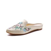 Flower Embroidered Women Velvet Cotton Fabric Flat Slippers Pointed Toe Comforta - £22.13 GBP