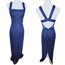 Vintage 90s Scala Navy Blue Beaded Silk Long Gown Cutouts Sz 2 4 - £149.30 GBP