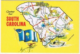 South Carolina Postcard State Pictoral Map Lighter Coloring - £2.33 GBP