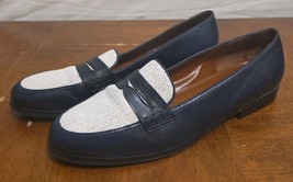 Etienne Aigner Women&#39;s Penny Loafer Size 9 2 Tone Navy Blue White Flats - $562.19 MXN
