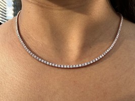 5mm 8Ct Round Lab-Created Diamond Tennis Necklace Size 18&quot; 14K Rose Gold Plated - £198.64 GBP