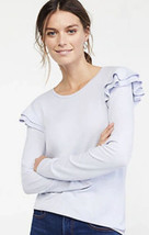 NWT Women&#39;s Ann Taylor L/S Shoulder Ruffle Top in Powdered Cerulean Sz XL - £29.20 GBP