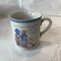 Vintage Blue Girl Stoneware Ceramic Holly Hobbie Mug Don&#39;t Hurry Life Ta... - $7.99