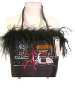 Gigi Olivia Black Satin Shoulder Bag Embroidered Rhinestones &amp; Store Sce... - $22.28 CAD