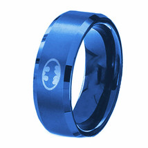 8mm Blue Batman Ring Stainless Steel Rings For Mens Engagement Band Jewelry - £12.84 GBP