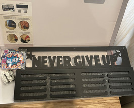 &quot;NEVER GIVE UP&quot;  Medal Hanger Display with Trophy Shelf in Black NEW - $36.44
