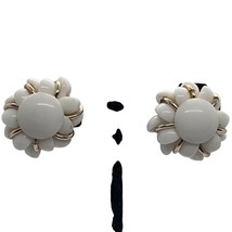 Vintage White Floral Clip-On Earrings With Gold-Tone Accents - $19.65