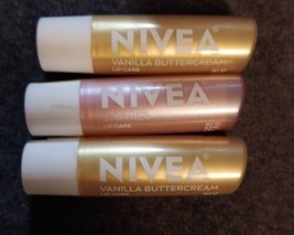 3 Nivea *Vanilla Buttercream* &amp; *Shimmer*  Lip Care/Chapstick 0.17 oz  (... - £15.58 GBP
