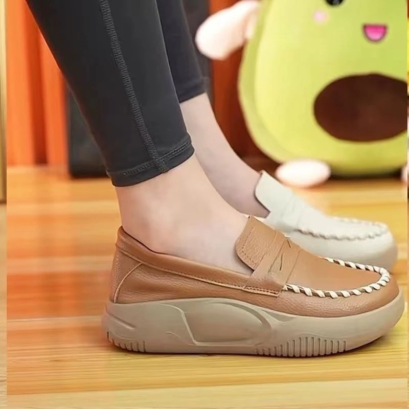 Thick-soled Casual Slip-on Loafers Women Spring and Autumn New Comfortable Soft- - $34.98