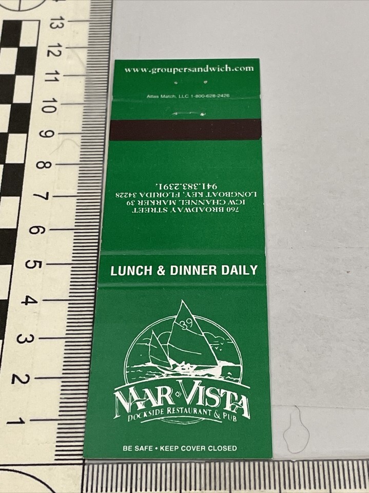 Matchbook Cover  Mar•Vista Dockside Restaurant  Longboat Key, FL  gmg  U... - $12.38 Matchbook Cover  Mar•Vista Dockside Restaurant  Longboat Key, FL  gmg  U... - $12.38