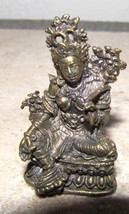 Vintage Hindu Brass Seated Tara 1.5&quot; Collectible Statue Sculpture - $21.95