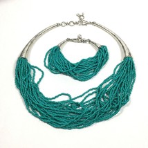 Lucky Brand Multi Strand Necklace Bracelet Set Blue Tribal 19&quot; - £22.75 GBP