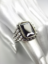 GORGEOUS Chunky Designer Black Onyx CZ Crystal Balinese Silver Dots Texture Ring - $29.99