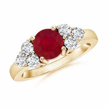 ANGARA Round Ruby Solitaire Ring With Trio Diamonds for Women in 14K Solid Gold - £1,832.96 GBP