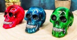 Ebros Lightning Bolts Colorful Skulls Mini Figurines Set of 3 Skeleton Head - £13.58 GBP