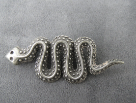 Vintage Snake Brooch Marked Ege Pewter &#39;89 Antiqued Details Bumpy Texture Estate - £22.75 GBP