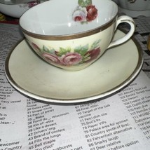 Vintage Tea Cup and Saucer Three Crown China Germany Pink Roses Gold Trim - £9.38 GBP