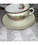 Vintage Tea Cup and Saucer Three Crown China Germany Pink Roses Gold Trim - $11.95