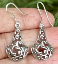 925 Sterling Silver Handmade Oxidized Cutwork Earrings, 3.51 gm - £16.99 GBP