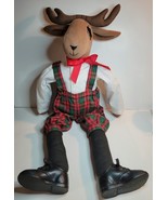 Christmas Moose with Christmas plaid suspendered pants &amp; shoes 28&quot; long - $43.61 CAD