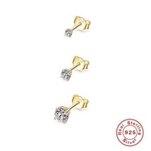 2/3/4925 Sterling Silver Diamond Earrings Women 3PCS Mini Stud Earrings Set Gold - £10.50 GBP