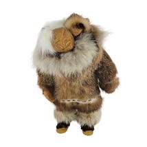 Vintage Inuit Alaskan Handmade Doll Mother With Kid Wood Carved Fur - £93.64 GBP