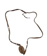 Beaded Rope Woven Drop Necklace Long Strand Jasper Sandstone ? Pendant 16&quot;  - $23.15 CAD