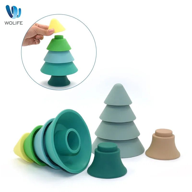 Baby Silicone Stacking Toys BPA Free Christmas Tree Blocks DIY Creative Stacking - £15.75 GBP