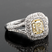 1.32 TCW Natural Yellow Cushion Cut Diamond Engagement Ring 18K Split Shank Gold - $2,721.51