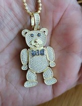 3Ct Round Cut CZ VVS1 Diamond Teddy Bear Pendant 14k Yellow Gold Finish 18&quot; - £79.93 GBP