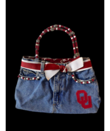 OU Purse Handbag Preppy Denim Jean Beaded Handles Oklahoma University So... - $37.73 CAD