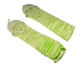 Bridal Prom Costume Adult Satin Fingerless Gloves Green Elbow Length Party - $12.59