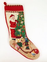 Needlepoint Christmas Stocking Handmade Wool Santa Tree Toys - £18.61 GBP