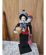 Vtg Oriental Asian Woman in Black Traditional Dress w/Baby Doll.  11&quot; Ta... - $542.57 MXN