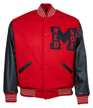  Red Sox Red Wool Black Genuine Leather Sleeves Varsity Jacket - $129.99+