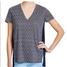 Tory Birch Linen Silk T Shirt Women Short Sleeve Top Blue Geometric Print - $34.99