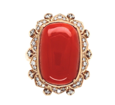 Authenticity Guarantee 
18k Gold 17.65ct Genuine Natural Ox Blood Coral Ring ... - £2,289.17 GBP