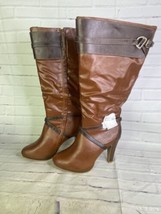 Lane Bryant Tanning Tan Brown Faux Leather Tall High Heel Riding Boots W... - $41.57