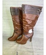 Lane Bryant Tanning Tan Brown Faux Leather Tall High Heel Riding Boots W... - £33.10 GBP