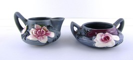 Vintage Roseville Pottery USA Blue Magnolia Small Table Creamer &amp; Sugar Bowl Set - £18.62 GBP