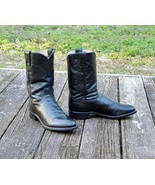 Vintage Justin USA 10&quot; Kipskin Leather Western BOOTS Blac ROPERS  Cowboy... - €73,77 EUR