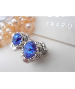 Blue Sapphire Clip Earrings • Swarovski Crystal Chatons - £23.98 GBP